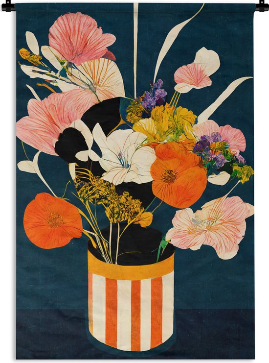 Wandkleed - Wanddoek - Bloemen - Vaas - Schilderij - Planten - 90x135 cm - Wandtapijt