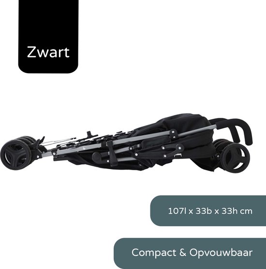 Prénatal Plus Buggy - Plooibuggy tot 22kg - Wandelwagen Buggy - Inklapbaar & Verstelbaar met Boodschappenmand - Zwart