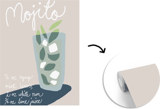 Behang - Fotobehang Mojito - Cocktail - Groen - Recept - Breedte 205 cm x hoogte 280 cm - Behangpapier