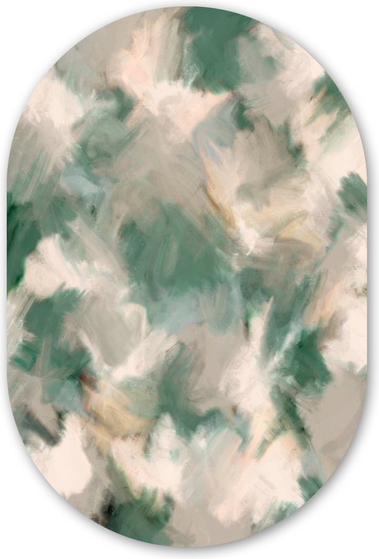 Muurovaal - Wandovaal - Kunststof Wanddecoratie - Ovalen Schilderij - Groen - Patroon - Verf - Abstract - 80x120 cm - Ovale spiegel vorm op kunststof