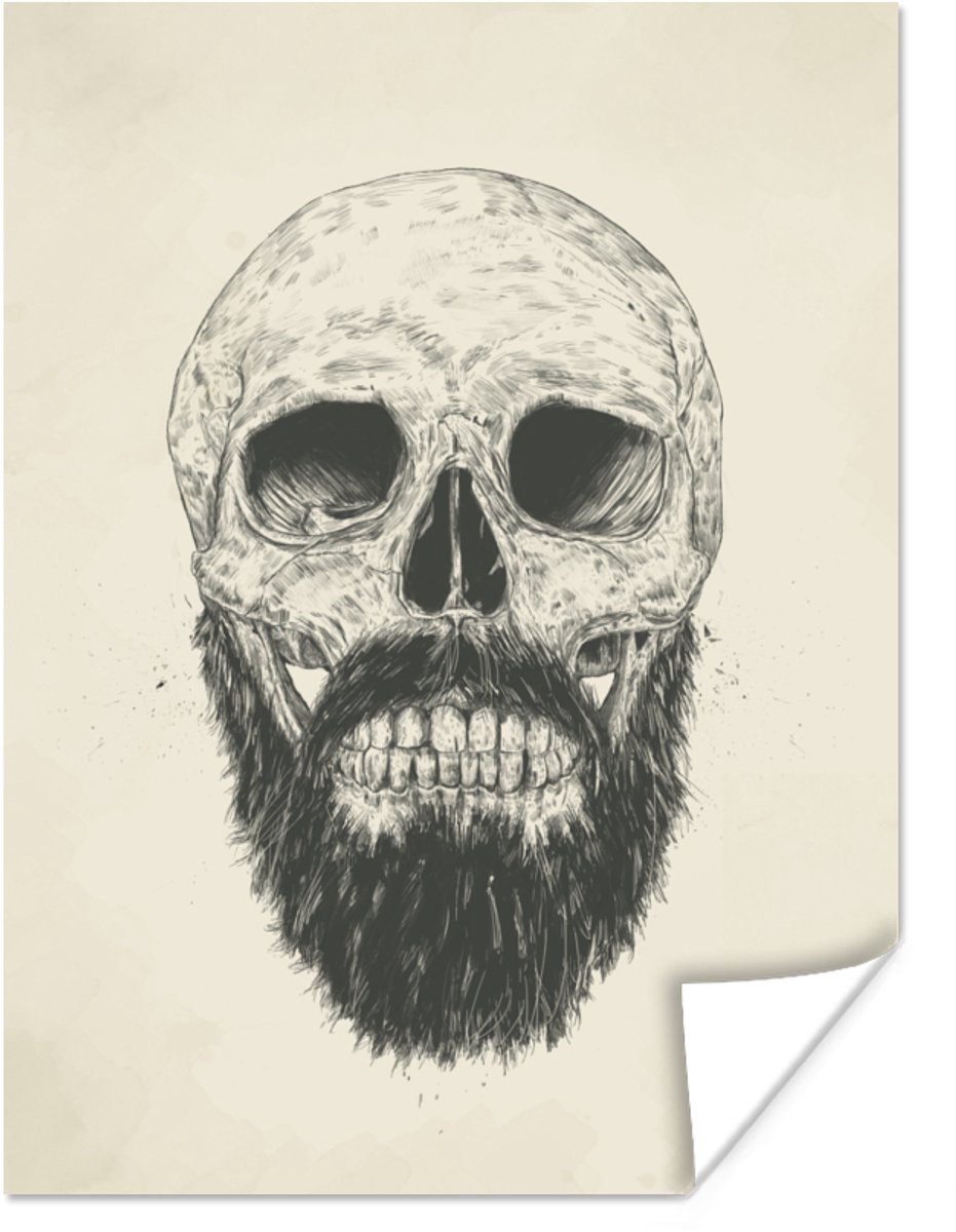 Poster Schedel - Baard - Haar - Tekening - 30x40 cm