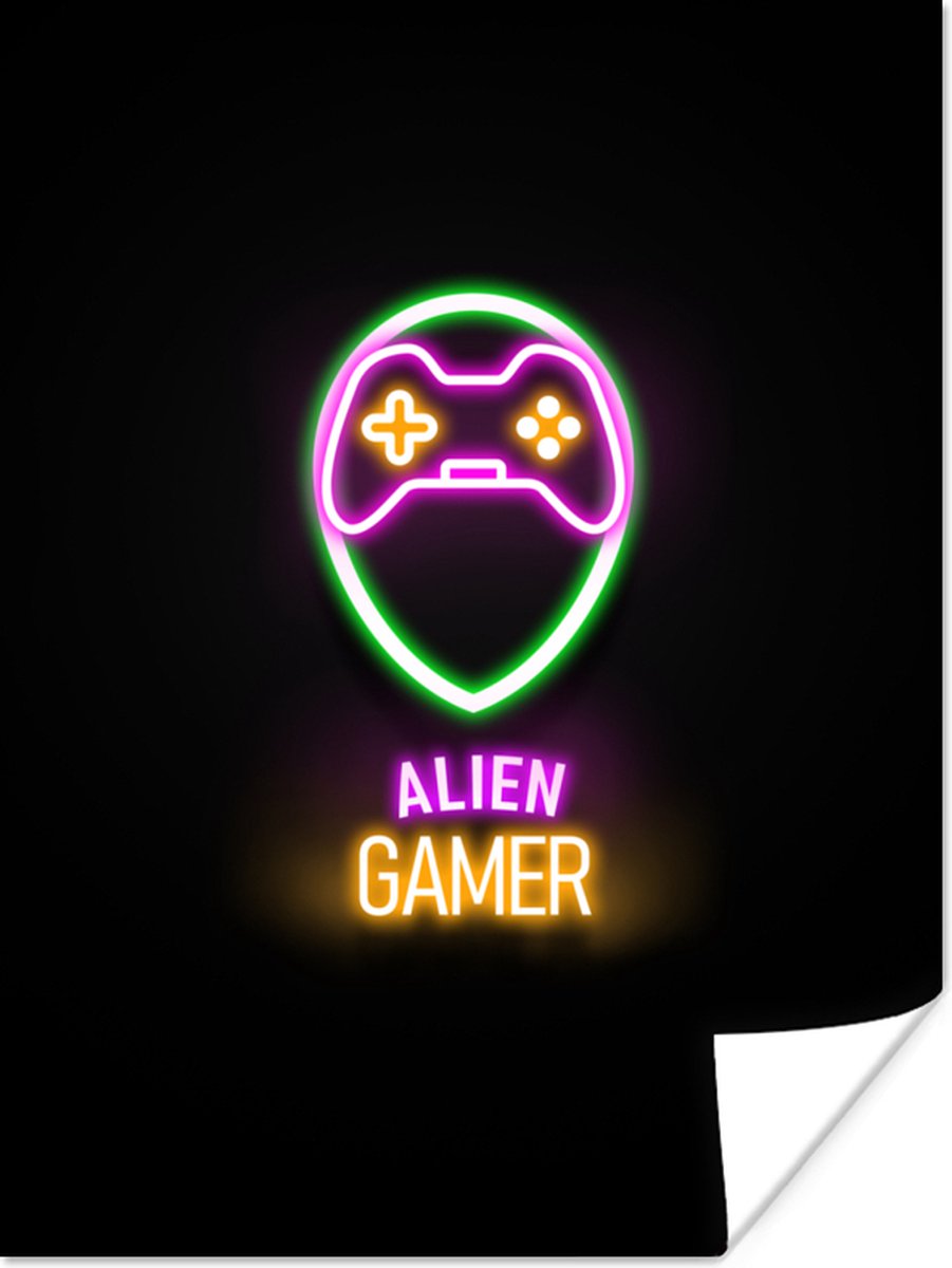 Game Poster - Gaming - Quotes - Neon - Alien gamer - Controller - 30x40 cm