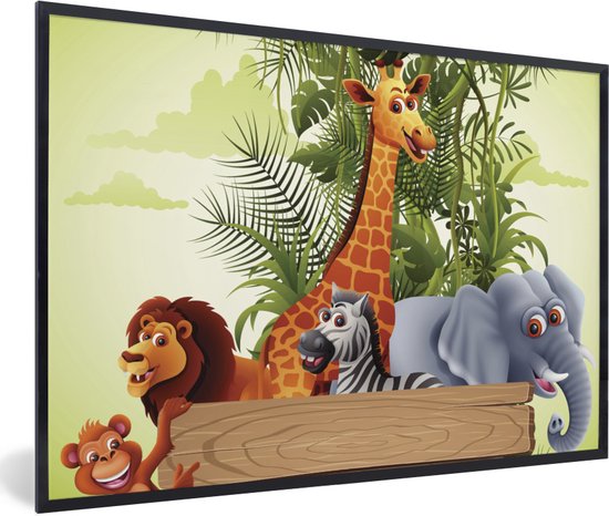 Fotolijst incl. Poster - Jungle dieren - Natuur - Planken - Kinderen - Giraffe - 30x20 cm - Posterlijst