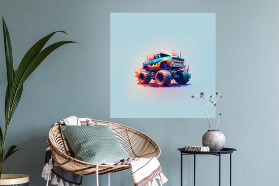 Stickers muraux - Film autocollant - Monster truck - Flammes - Blauw - Peinture - Design - 80x80 cm - Film adhésif - Stickers muraux Chambre d'enfant - Papier peint autocollant