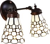 HAES DECO - Wandlamp Tiffany 30x23x23 cm Wit Bruin Glas Metaal Muurlamp Sfeerlamp Tiffany Lamp
