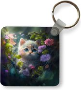 Sleutelhanger - Uitdeelcadeautjes - Kitten - Bloemen - Bos - Illustratie - Poes - Plastic