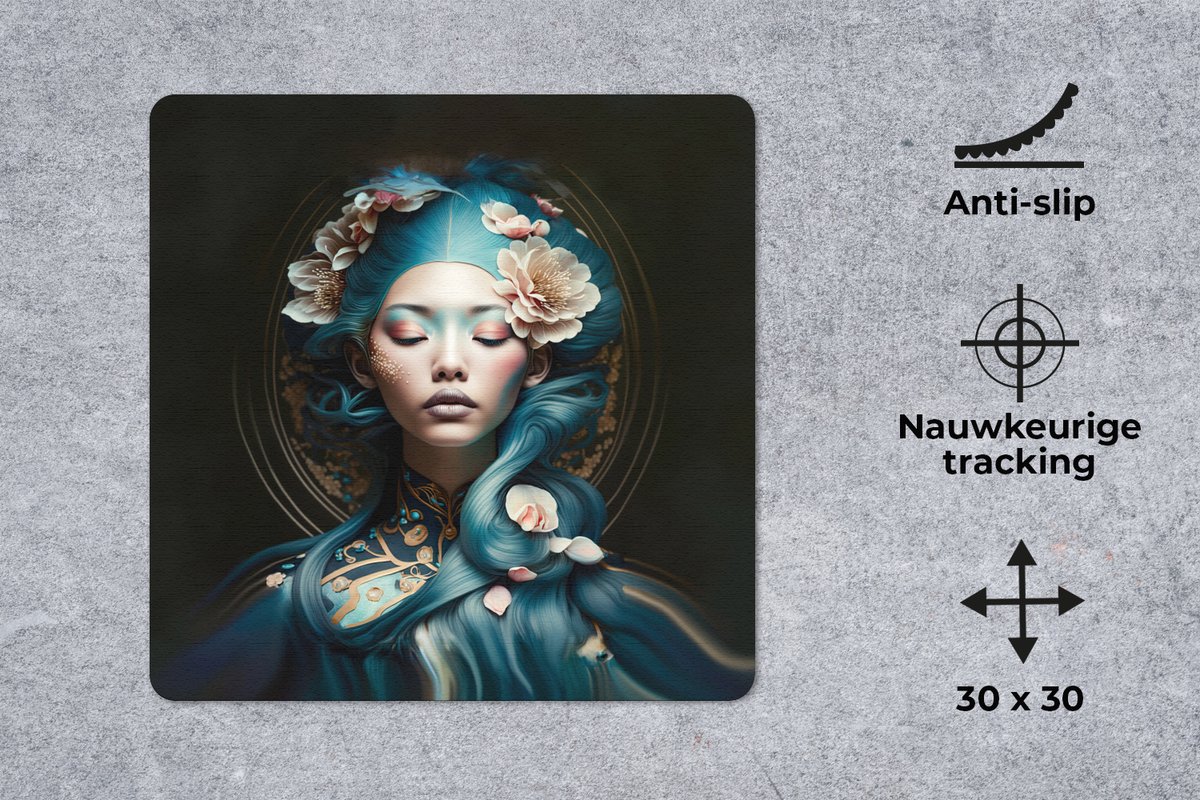 Muismat 30x30 cm - Mousepad Vrouwen - Bloemen - Portret - Aziatisch - Muismatten