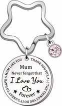 Fako Bijoux® - Sleutelhanger Mum Never Forget That I Love You Forever - Ster - Kristal - Sleutelring Tekst - Cadeau - Geschenk - Mama - Moederdag - Zilverkleurig