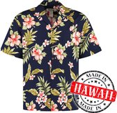 Hawaii Blouse Mannen - Shirt - Hemd - 100% Katoen - Overhemd Heren Korte Mouw - Made in Hawaii "Hibiscus Blauw" Maat XL