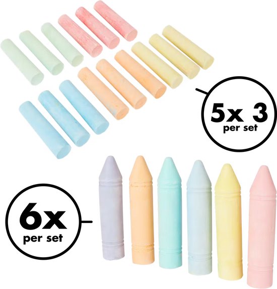 Smart-Planet Stoepkrijt Set – 12 Vrolijke Kleuren – 10x2x2 Cm – Oplosbaar Met Water – Ideaal Buitenspeelgoed Voor Kinderen