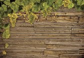Fotobehang Wooden Wall Grapes | XXXL - 416cm x 254cm | 130g/m2 Vlies