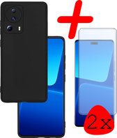 Hoes Geschikt voor Xiaomi 13 Lite Hoesje Siliconen Back Cover Case Met 2x Screenprotector - Hoesje Geschikt voor Xiaomi 13 Lite Hoes Cover Hoesje - Zwart