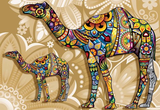 Fotobehang Camels Flowers Abstract Colours | XXXL - 416cm x 254cm | 130g/m2 Vlies