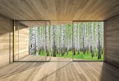 Fotobehang Window Forest Trees Green Nature | XL - 208cm x 146cm | 130g/m2 Vlies