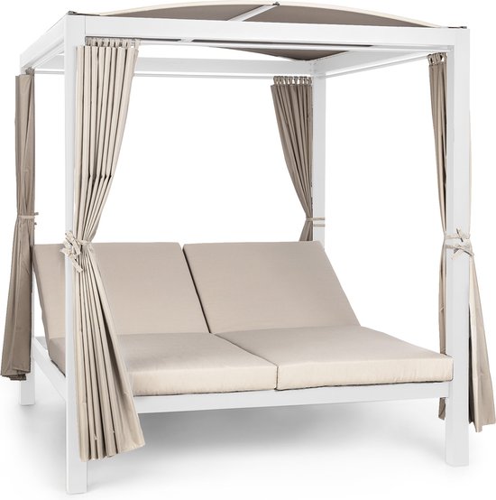 Blumfeldt Eremitage Double XL Sunbed - 2 Personen - Stalen frame - Zonnedak - Gordijnen - Wit