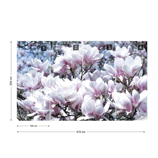 Papier peint Fleurs Magnolia | XXXL - 416 cm x 254 cm | Polaire 130g / m2