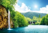 Fotobehang Waterfall Lake | XXL - 312cm x 219cm | 130g/m2 Vlies
