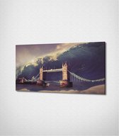 Tsunami Hits The London Bridge Canvas- 100 x 60 cm - Steden - Schilderij - Canvas - Slaapkamer - Wanddecoratie  - Slaapkamer - Foto op canvas