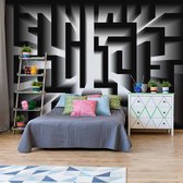 Papier peint Labyrinthe géométrique 3D en noir et blanc | VEA - 206 cm x 275 cm | Polaire 130gr / m2