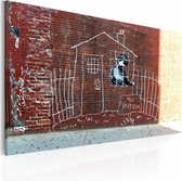 Schilderij - Banksy - Huisarrest, 40x60cm , wanddecoratie , premium print op canvas