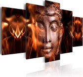 Schilderij - Boeddha - Nirvana, Oranje/Zwart, 5luik , premium print op canvas