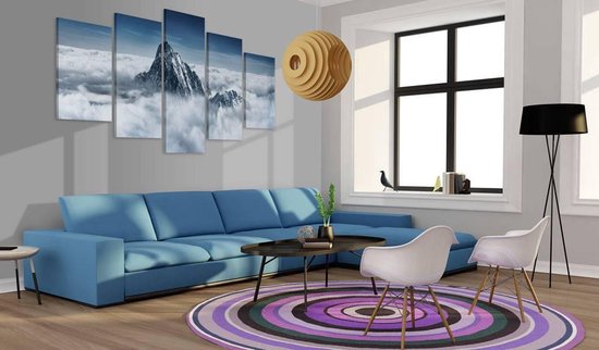 Peinture - Sommet de la montagne dans les nuages, décoration murale, Blauw/ Wit, 5 panneaux