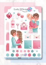 Stickerbundel liefde - bullet journal / scrapbook / decoratie stickers - Stickers volwassenen - hartjes en schattige voorwerpen - Planner / agenda stickers - Liefdesthema - 3 stickervellen