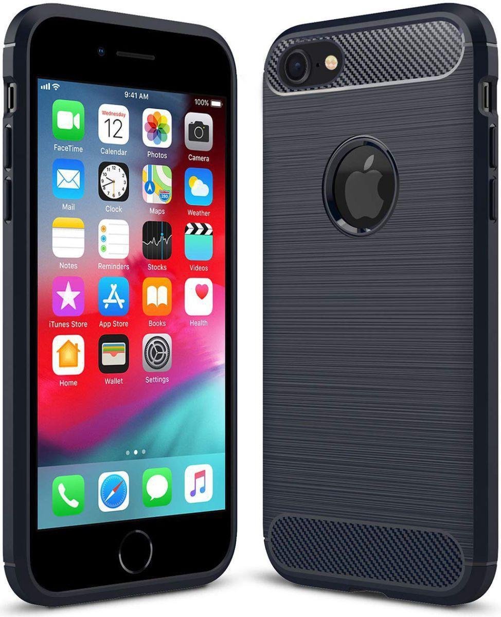 Geborsteld TPU Hoesje Geschikt voor Apple iPhone 6 / 6S | Beschermhoes | Back Cover | Flexibel TPU | Stijlvol Carbon | Dun | Blauw