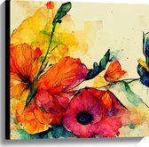 Canvas - Abstracte Bloemen in Verschillende Kleuren van Waterverf - 60x60 cm Foto op Canvas Schilderij (Wanddecoratie op Canvas)