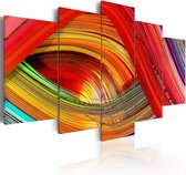 Schilderij - Abstractie met kleurrijke streepjes , multi kleur , 5 luik