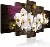 Schilderij - Als een witte wolk , paars , orchidee , 5 luik
