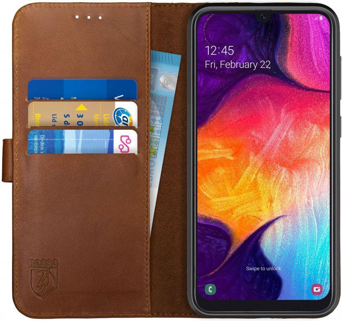 Rosso Deluxe Hoesje Geschikt voor Samsung Galaxy A50 Echt Leer Book Case Bruin