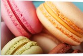 Dibond - Close-up van Verschillende Smaken Macarons Koekjes - 105x70 cm Foto op Aluminium (Met Ophangsysteem)