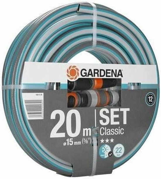 Tuin slang set 20m Ø15mm met accessoires, blauwe Gardena Classic tuinslang 5/8″ vrouwelijke draad