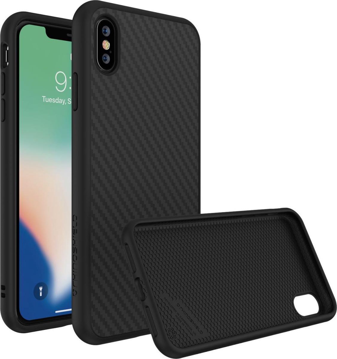 Coque iPhone Xs Max RhinoShield SolidSuit Backcover - Fibre de carbone  Noire 