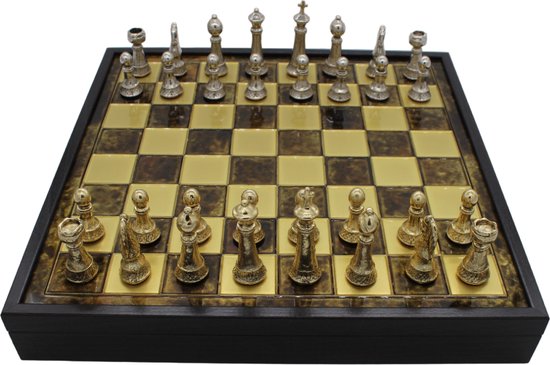 Thumbnail van een extra afbeelding van het spel Manopoulos - Handgemaakte schaakbord met opbergsysteem - Metalen Schaakstukken - Luxe uitgave - Schaakspel - Schaakset - Schaken - Chess