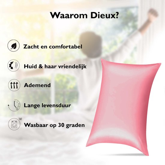 Dieux® - Luxe Satijnen Kussensloop - Roze - Kussenslopen 60 x 70 cm - set van 2 - Kussensloop Satijn - Anti allergeen - Huidverzorging - Haarverzorging - Beauty Pillow - Kussenhoes - Dieux®