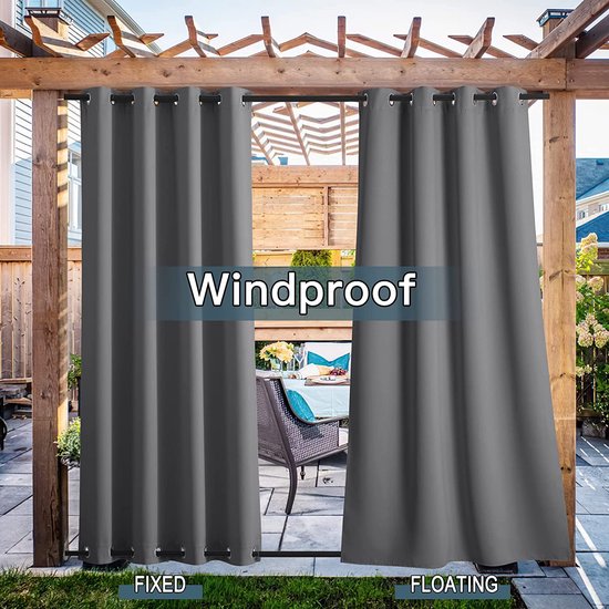 Buitengordijnen Outdoor Gordijn Waterdicht Weerbestendig,Verduisterende Thermische Geïsoleerde Oogje Buiten Gordijnen voor Tuin Patio Deur Tuinhuisje Pergola Balkon,Donker grijs,1 Stuk|132x274cm(BxH