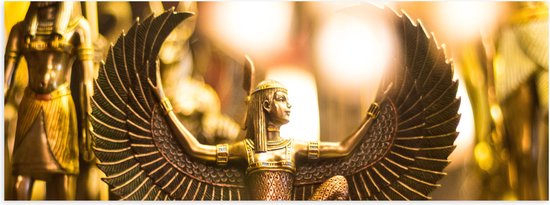 Poster (Mat) - Gouden Egyptisch Isis Beeldje - 120x40 cm Foto op Posterpapier met een Matte look