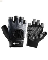 M sports - Fitnesshandschoenen - Sport & Fitness Handschoenen - Krachttraining – Crossfit Gloves - Grijs & Zwart - Maat XL