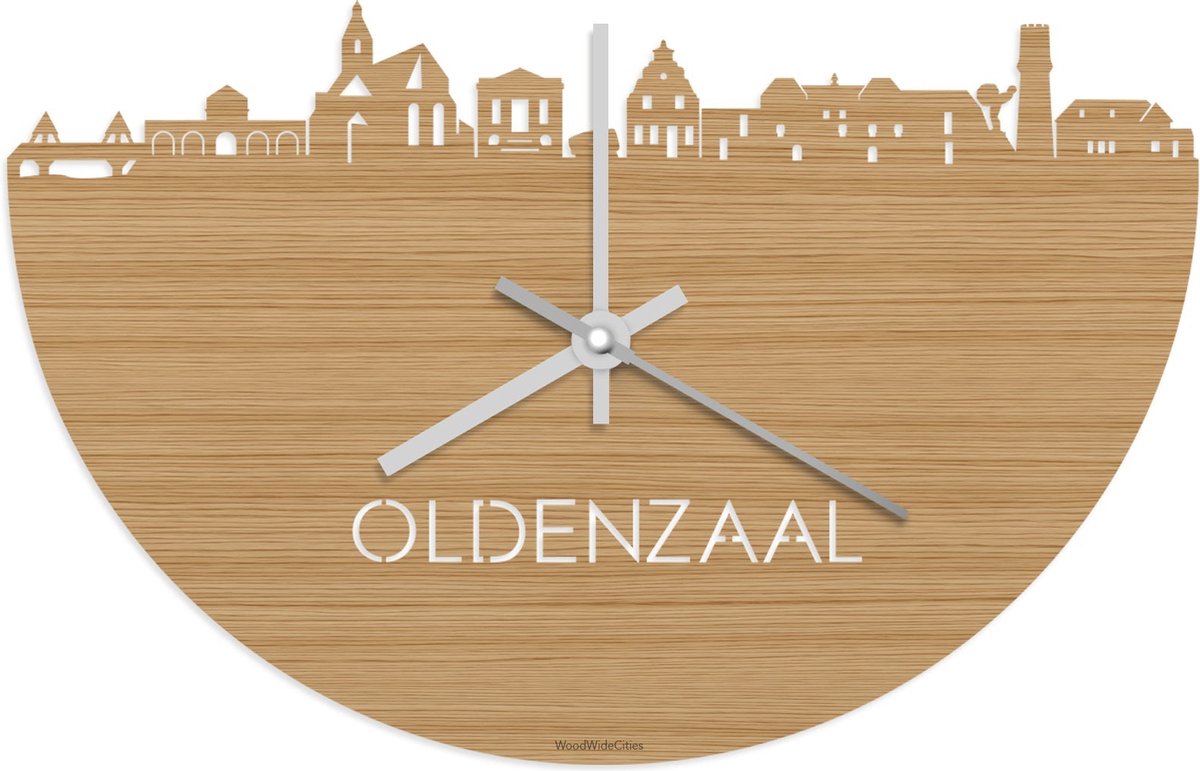 Skyline Klok Oldenzaal Bamboe hout - Ø 40 cm - Stil uurwerk - Wanddecoratie - Meer steden beschikbaar - Woonkamer idee - Woondecoratie - City Art - Steden kunst - Cadeau voor hem - Cadeau voor haar - Jubileum - Trouwerij - Housewarming -