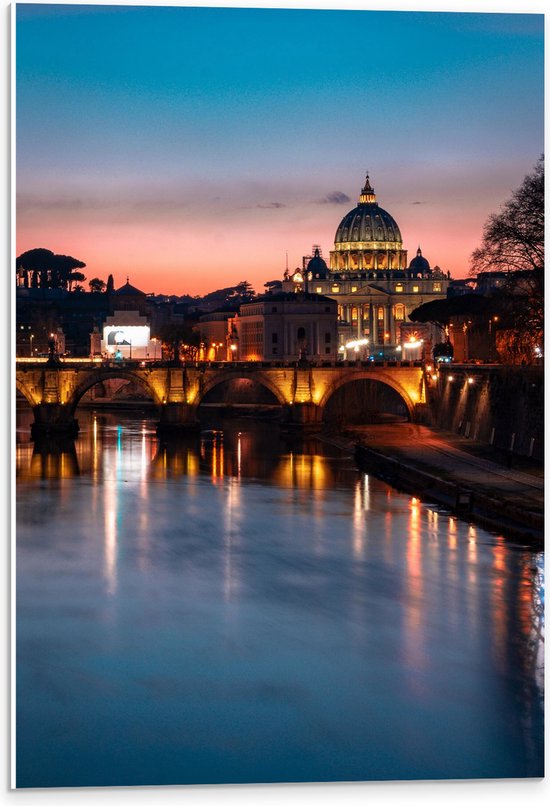 PVC Schuimplaat - Romeinse Brug in Rome met Zonsondergang - 40x60 cm Foto op PVC Schuimplaat (Met Ophangsysteem)