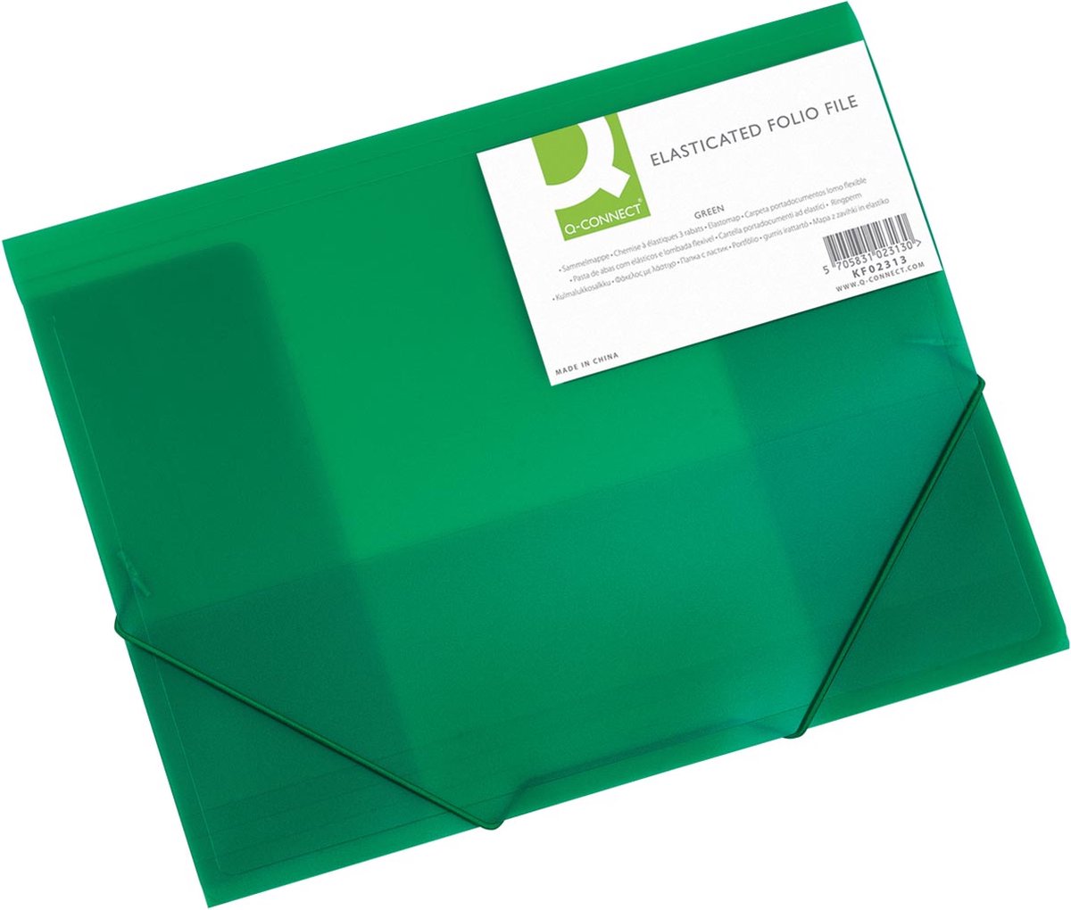 Q-CONNECT elastomap, A4, 3 kleppen en elastieken, transparant PP, groen 24 stuks