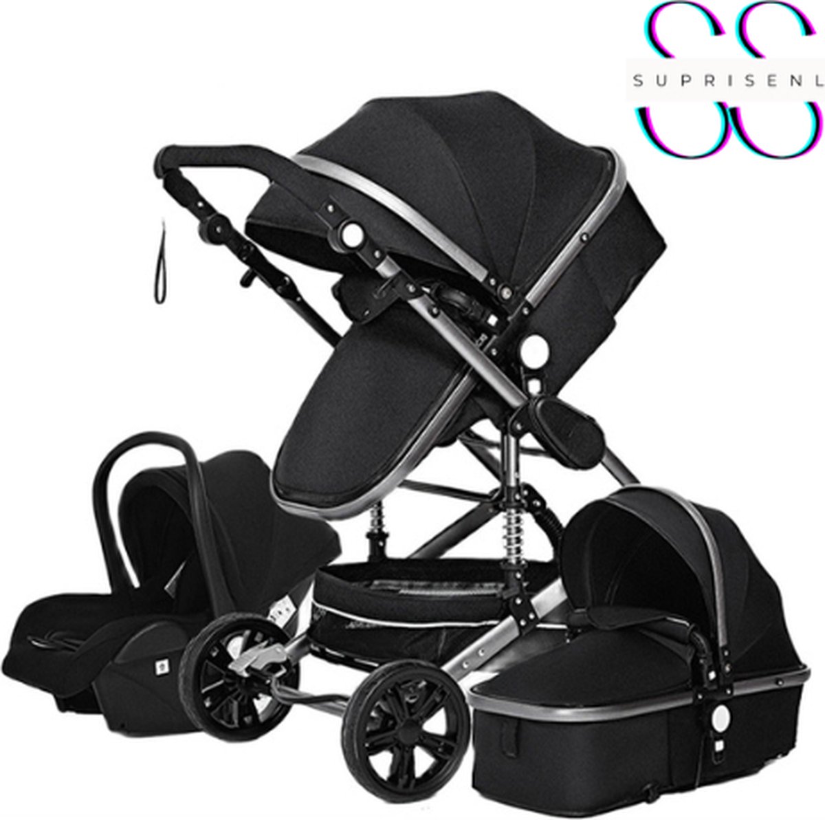 Luxe Kinderwagen 3 in 1 Wandelwagen Incl. Maxi cosi Buggy 3 in 1 Newborn Zwart