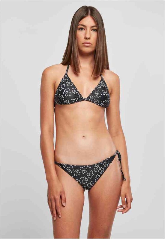 Urban Classics - Triangle Pattern blackflower Bikini set - XS - Zwart/Wit
