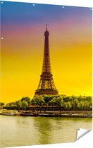 Gards Tuinposter Eiffeltoren in Parijs tijdens Zonsopgang - 120x160 cm - Tuindoek - Tuindecoratie - Wanddecoratie buiten - Tuinschilderij