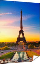Gards Tuinposter Parijs Eiffeltoren tijdens de Zonsopkomst - 120x160 cm - Tuindoek - Tuindecoratie - Wanddecoratie buiten - Tuinschilderij