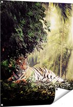 Gards Poster de jardin Tigre dans la jungle avec soleil - 80x100 cm - Toile de jardin - Décoration de jardin - Décoration murale extérieur - Tableau de jardin