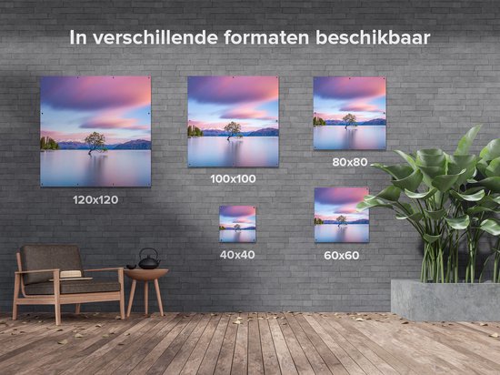 Gards Tuinposter Wanaka Boom in het Water bij Zonsopgang - 80x80 cm - Tuindoek - Tuindecoratie - Wanddecoratie buiten - Tuinschilderij