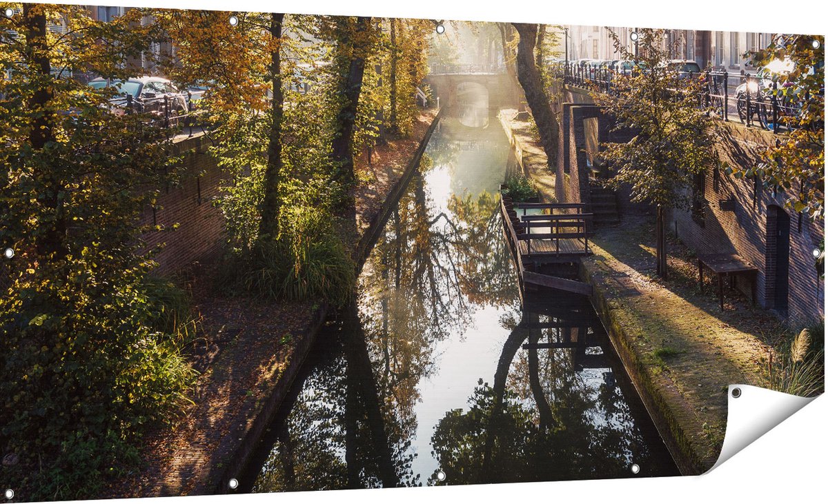 Gards Tuinposter Nieuwe Gracht in Utrecht - 180x90 cm - Tuindoek - Tuindecoratie - Wanddecoratie buiten - Tuinschilderij Multikleur